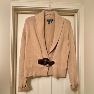 Ralph Lauren Camel Sweater Shaw Collar Petite L